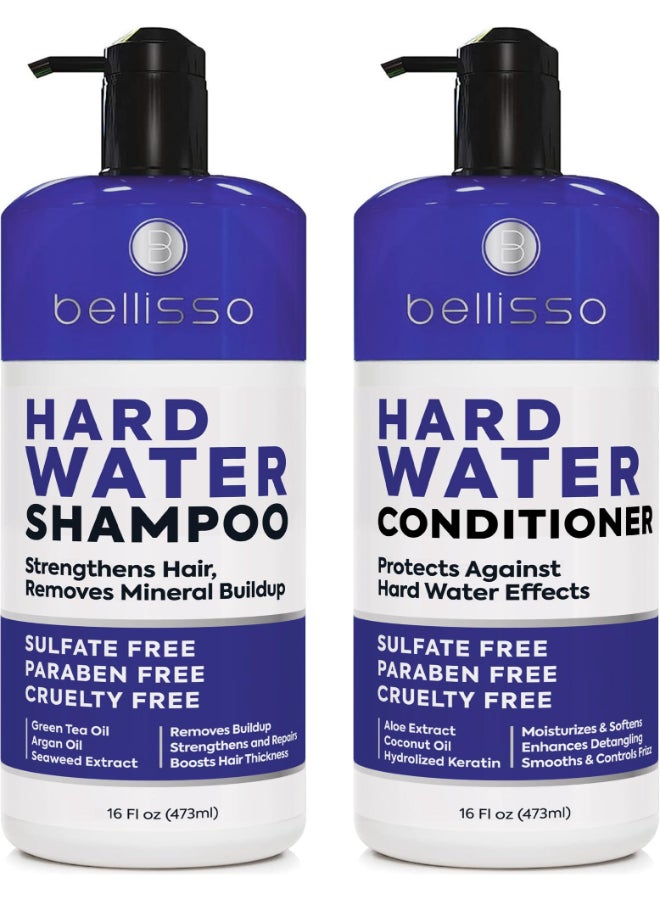BELLISSO Hard Water Shampoo and Conditioner Set Sulfate Free Hair Care Products for Women and Men Moisturizing Treatment with Chelating Properties for a Deep Clean Remover for Cleansing Mineral Build Up - Image 2
