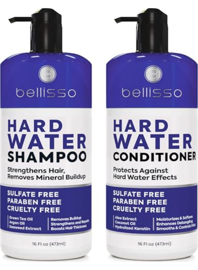 BELLISSO Hard Water Shampoo and Conditioner Set Sulfate Free Hair Care Products for Women and Men Moisturizing Treatment with Chelating Properties for a Deep Clean Remover for Cleansing Mineral Build Up - Image 1