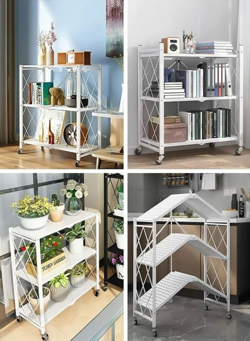 شي ون استناد رفوف متحرك قابل للطي لتخزين وتنظيم متعدد الاستخدامات ثلاثة أدوار ابيض - Image 4