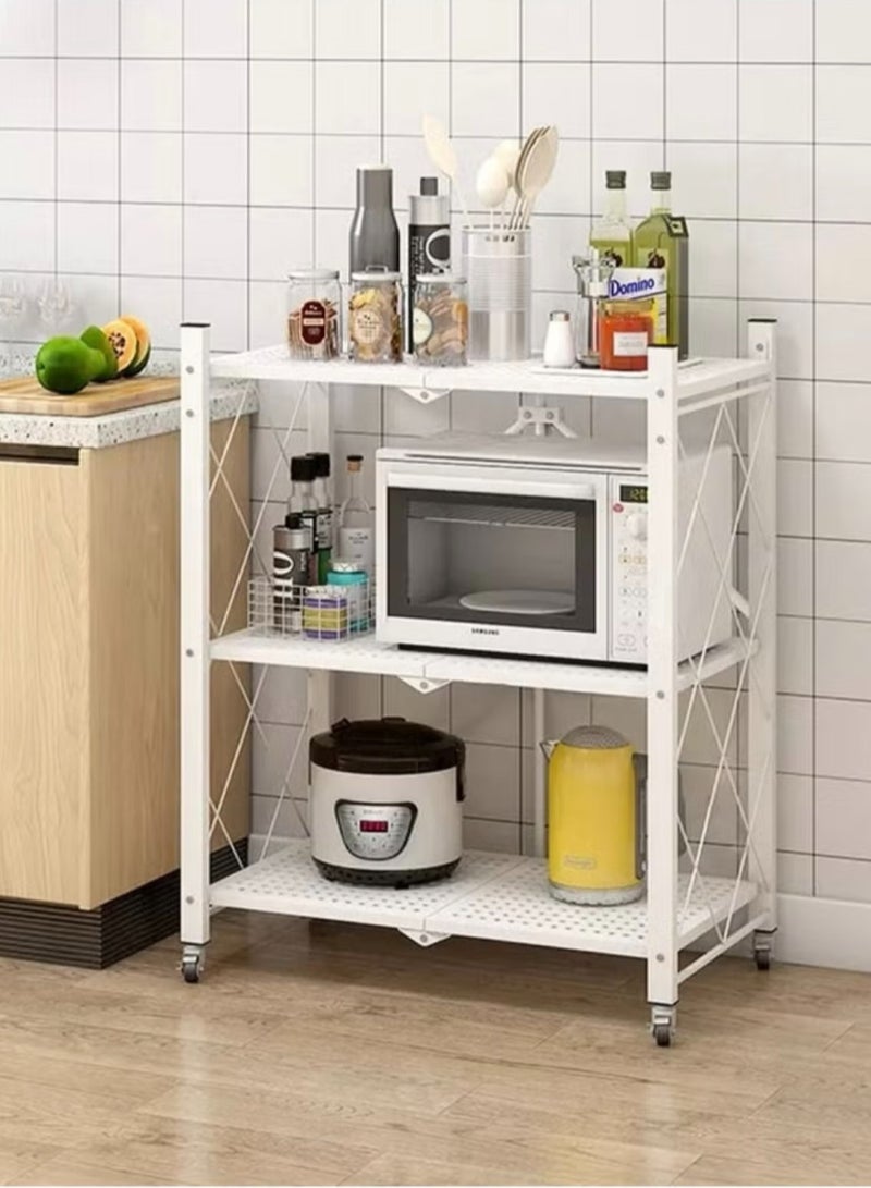 شي ون استناد رفوف متحرك قابل للطي لتخزين وتنظيم متعدد الاستخدامات ثلاثة أدوار ابيض - Image 3