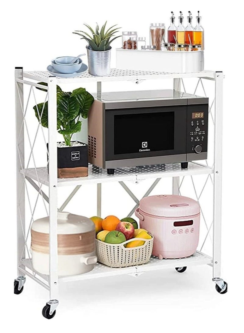 شي ون استناد رفوف متحرك قابل للطي لتخزين وتنظيم متعدد الاستخدامات ثلاثة أدوار ابيض - Image 2