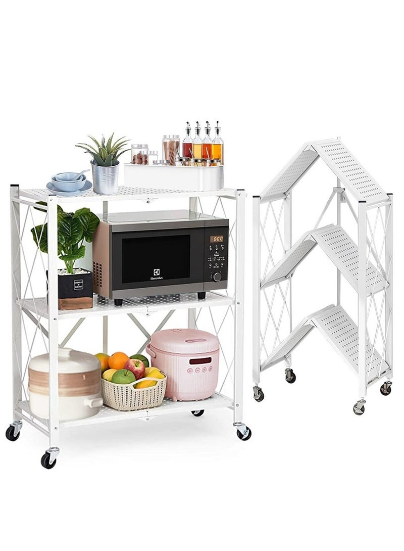 شي ون استناد رفوف متحرك قابل للطي لتخزين وتنظيم متعدد الاستخدامات ثلاثة أدوار ابيض - Image 1