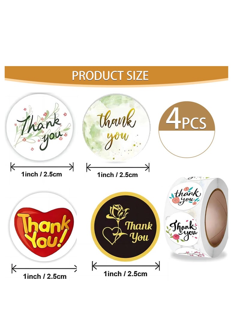 KASTWAVE 4 Rolls 2000 Pieces Thank You Stickers, 2.5cm/1inch Self Adhesive Gift Label Stickers, Suitable for Baking Packaging, Business Letters, Envelope Seals, Decorative Presents - Image 2