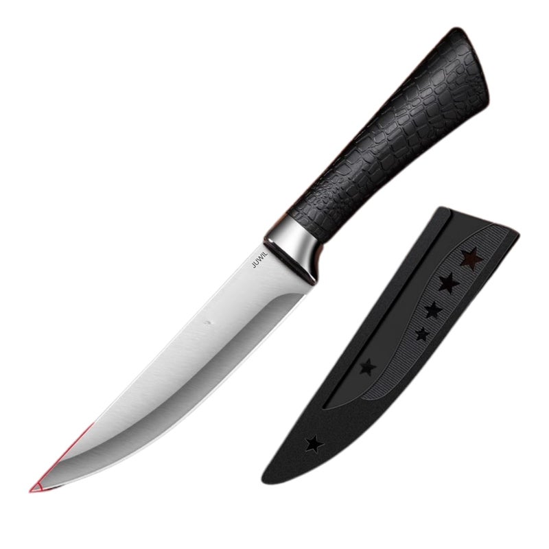 JUWIL سكين طهاة محترف مع غلاف واقي - شفرة فولاذية مقاومة للصدأ حادة للغاية لقطع الدقيق والتقطيع والتقطيع - مقبض مريح غير قابل للانزلاق، غلاف بتصميم نجمي أنيق ودائم - Image 1