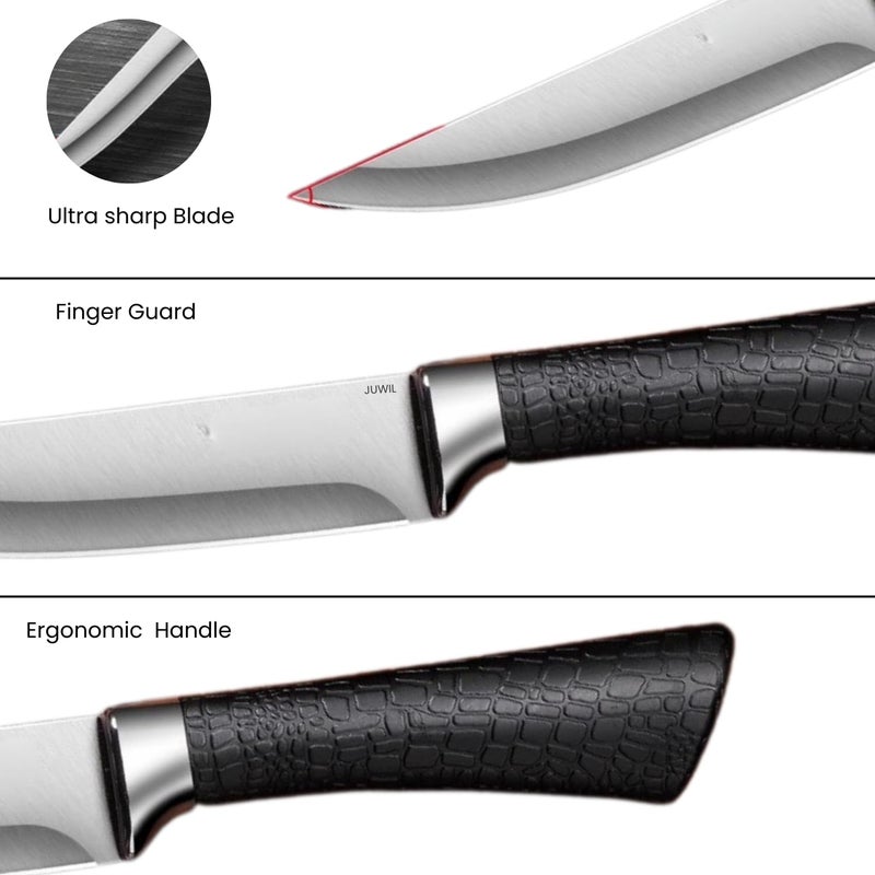 JUWIL سكين طهاة محترف مع غلاف واقي - شفرة فولاذية مقاومة للصدأ حادة للغاية لقطع الدقيق والتقطيع والتقطيع - مقبض مريح غير قابل للانزلاق، غلاف بتصميم نجمي أنيق ودائم - Image 4
