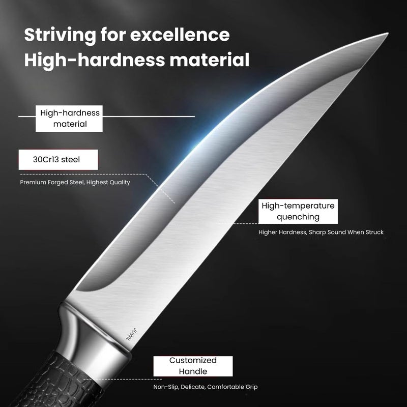 JUWIL سكين طهاة محترف مع غلاف واقي - شفرة فولاذية مقاومة للصدأ حادة للغاية لقطع الدقيق والتقطيع والتقطيع - مقبض مريح غير قابل للانزلاق، غلاف بتصميم نجمي أنيق ودائم - Image 5