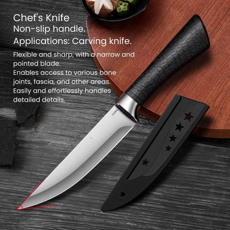 JUWIL سكين طهاة محترف مع غلاف واقي - شفرة فولاذية مقاومة للصدأ حادة للغاية لقطع الدقيق والتقطيع والتقطيع - مقبض مريح غير قابل للانزلاق، غلاف بتصميم نجمي أنيق ودائم - Image 3