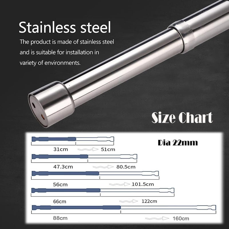 Moonmen Telescopic Closet Pole Wardrobe Closet Rails, Closet Rod for Hanging Clothes, Wardrobe Rod for Hanging Clothes, Stainless Steel Closet Pole 31-160cm (2 x 47-80cm) - Image 4
