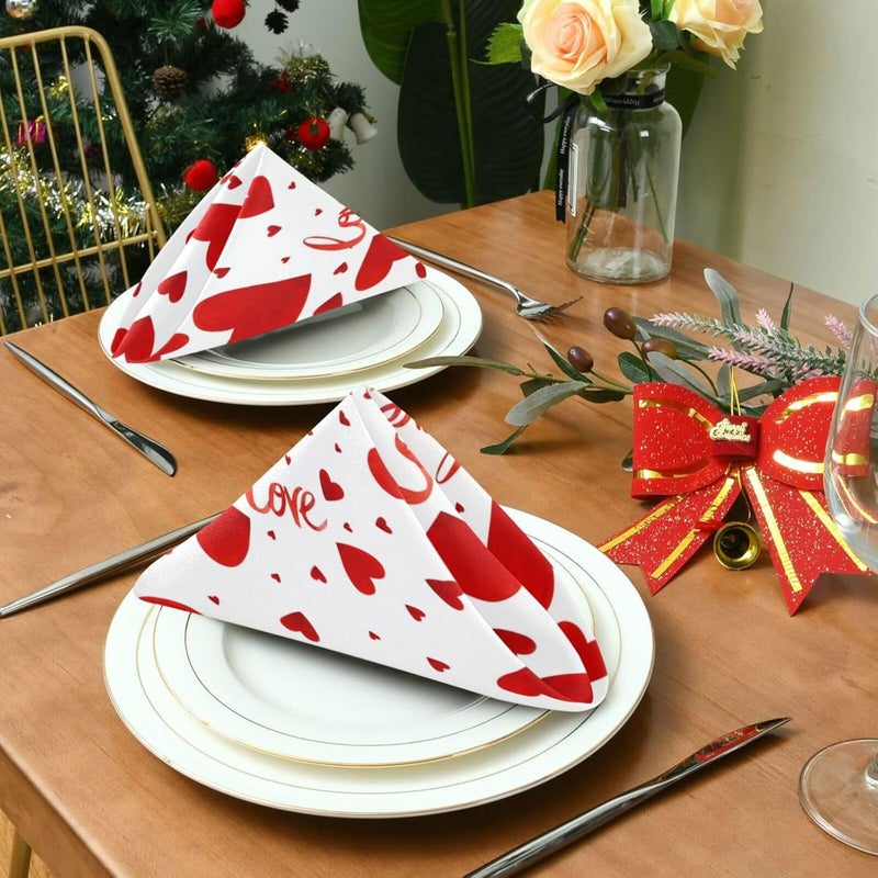 YETTASBIN Valentines Day Heart Cloth Napkins Set of 4 Reusable Washable Oversized Table Napkins for Family Wedding Dinner Party Home Decor 20 Inch - Image 3