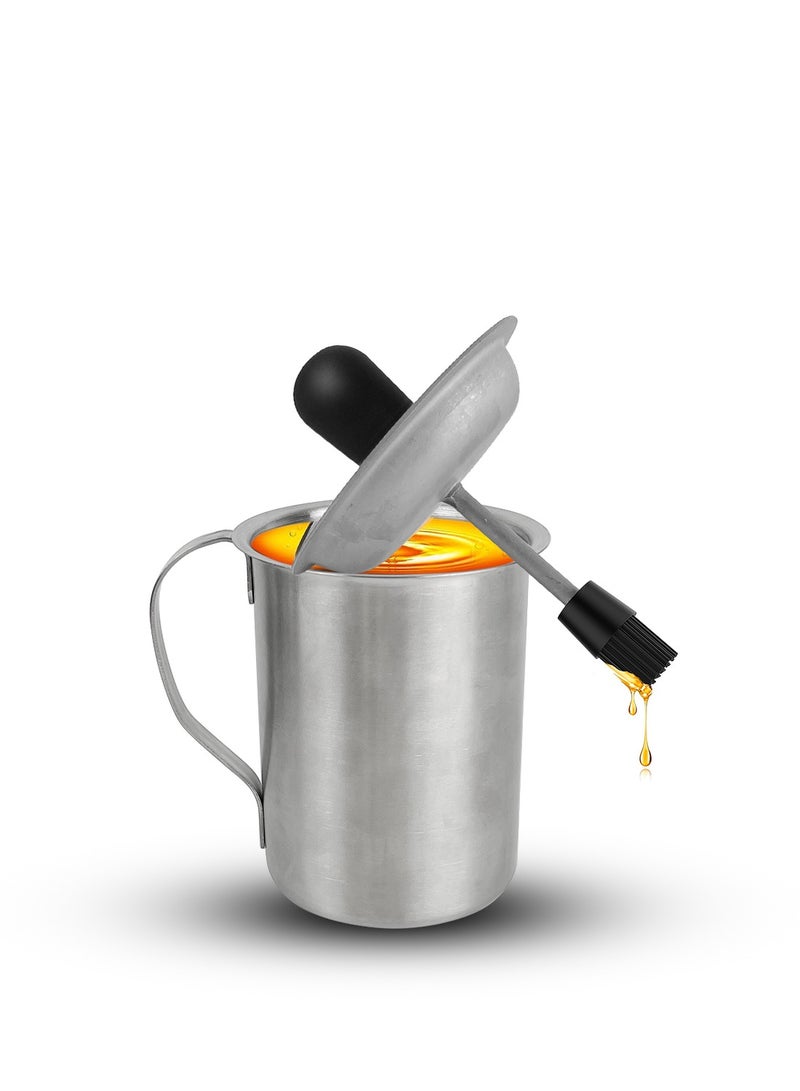 عام الفولاذ المقاوم للصدأ البستنغ وعاء مع فرشاة - 2 في 1 يمكن الزيت مع فرشاة السيليكون. مصدر الصلصة مع فرشاة للشواء. قدرة 36 أوقية للطبخ والشواء. تصميم دائم مع ميزات سهلة التنظيف. مثالي للمطبخات المنزلية والشواء في الهواء الطلق - Image 2