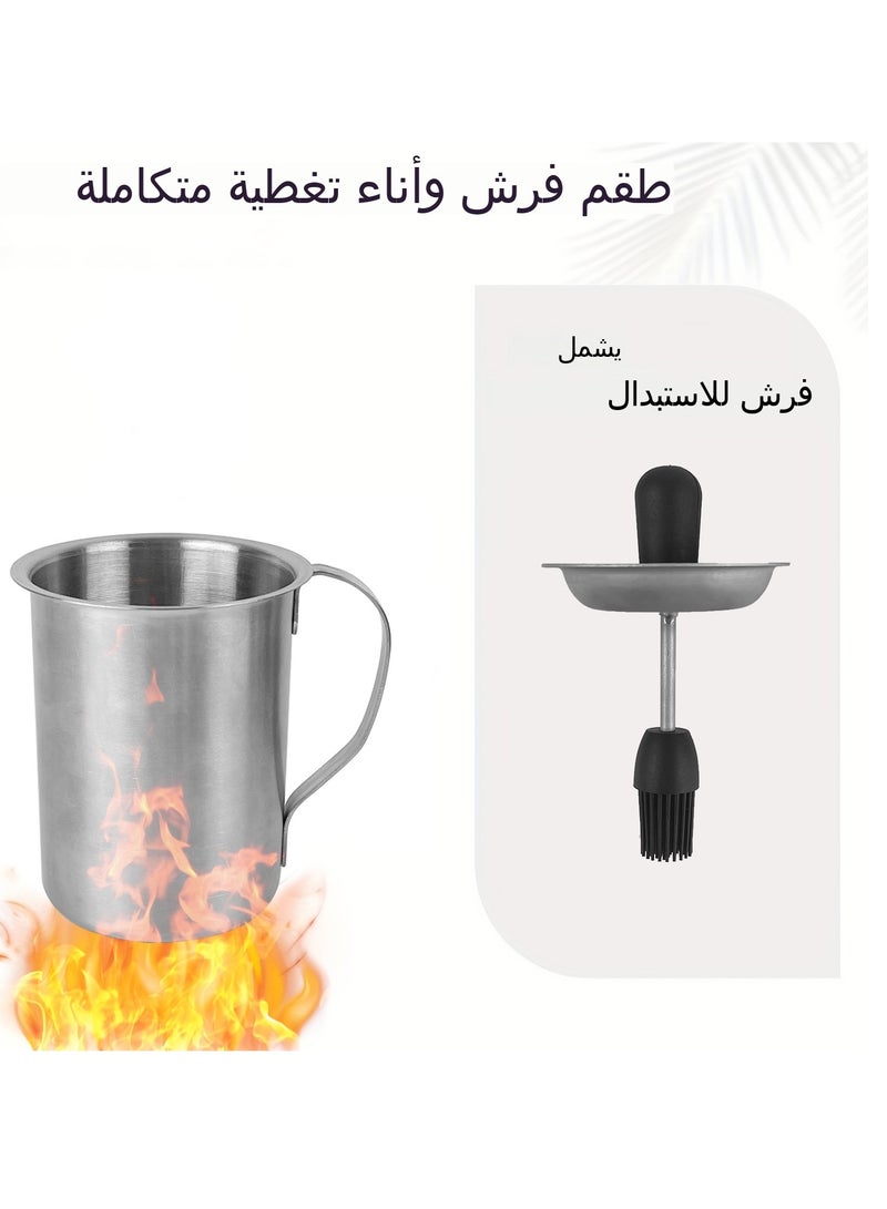 عام الفولاذ المقاوم للصدأ البستنغ وعاء مع فرشاة - 2 في 1 يمكن الزيت مع فرشاة السيليكون. مصدر الصلصة مع فرشاة للشواء. قدرة 36 أوقية للطبخ والشواء. تصميم دائم مع ميزات سهلة التنظيف. مثالي للمطبخات المنزلية والشواء في الهواء الطلق - Image 3