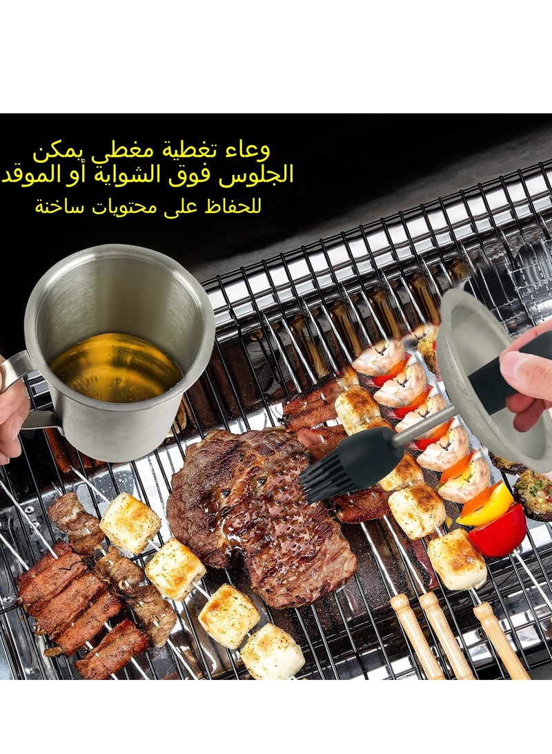 عام الفولاذ المقاوم للصدأ البستنغ وعاء مع فرشاة - 2 في 1 يمكن الزيت مع فرشاة السيليكون. مصدر الصلصة مع فرشاة للشواء. قدرة 36 أوقية للطبخ والشواء. تصميم دائم مع ميزات سهلة التنظيف. مثالي للمطبخات المنزلية والشواء في الهواء الطلق - Image 4