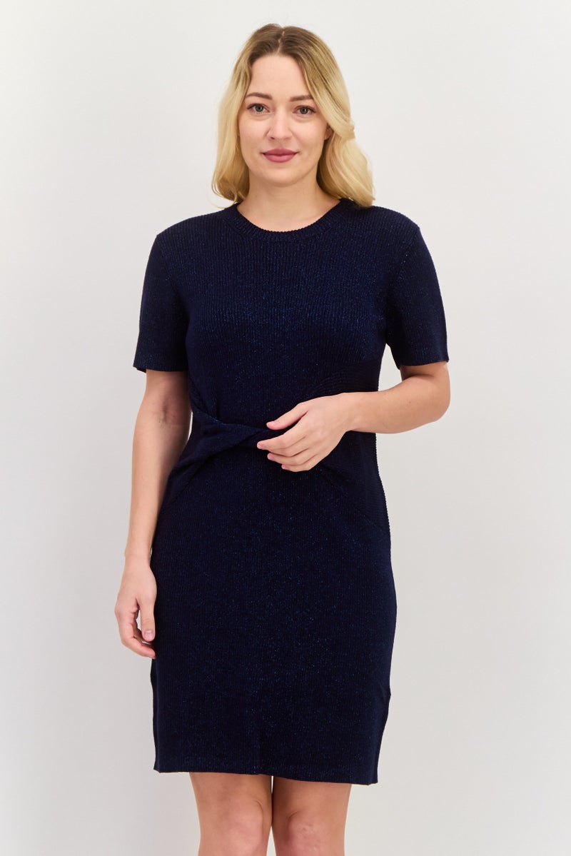 ESPRIT Women Textured Twisted Mini Dress, Navy - Image 1