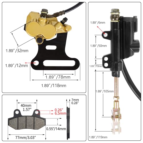 MTATCN Rear Brake Caliper & Master Cylinder Replacement - With Spare Brake Pads - Compatible with 70cc, 90cc, 110cc, 125cc, 140cc, 200cc SSR Baja Chinese Dirt Pit Bikes with 12mm Wheel Shaft - Image 2