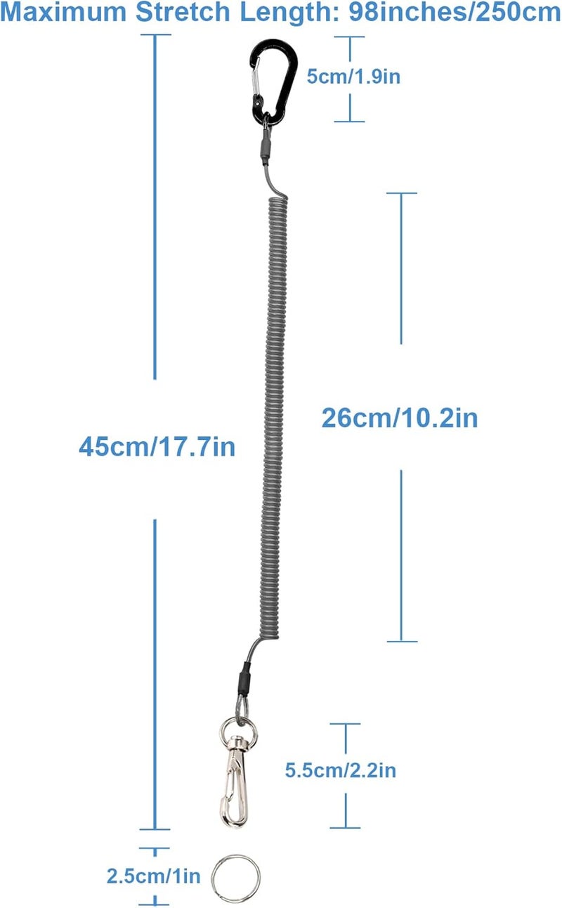 Lix&Rix Retractable Safety Coiled Lanyard with Aluminium Alloy Carabiner Clip, Black/Blue/Green/Red/Silver/Yellow - Image 4