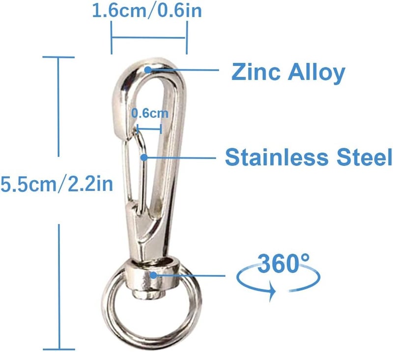 Lix&Rix Retractable Safety Coiled Lanyard with Aluminium Alloy Carabiner Clip, Black/Blue/Green/Red/Silver/Yellow - Image 2