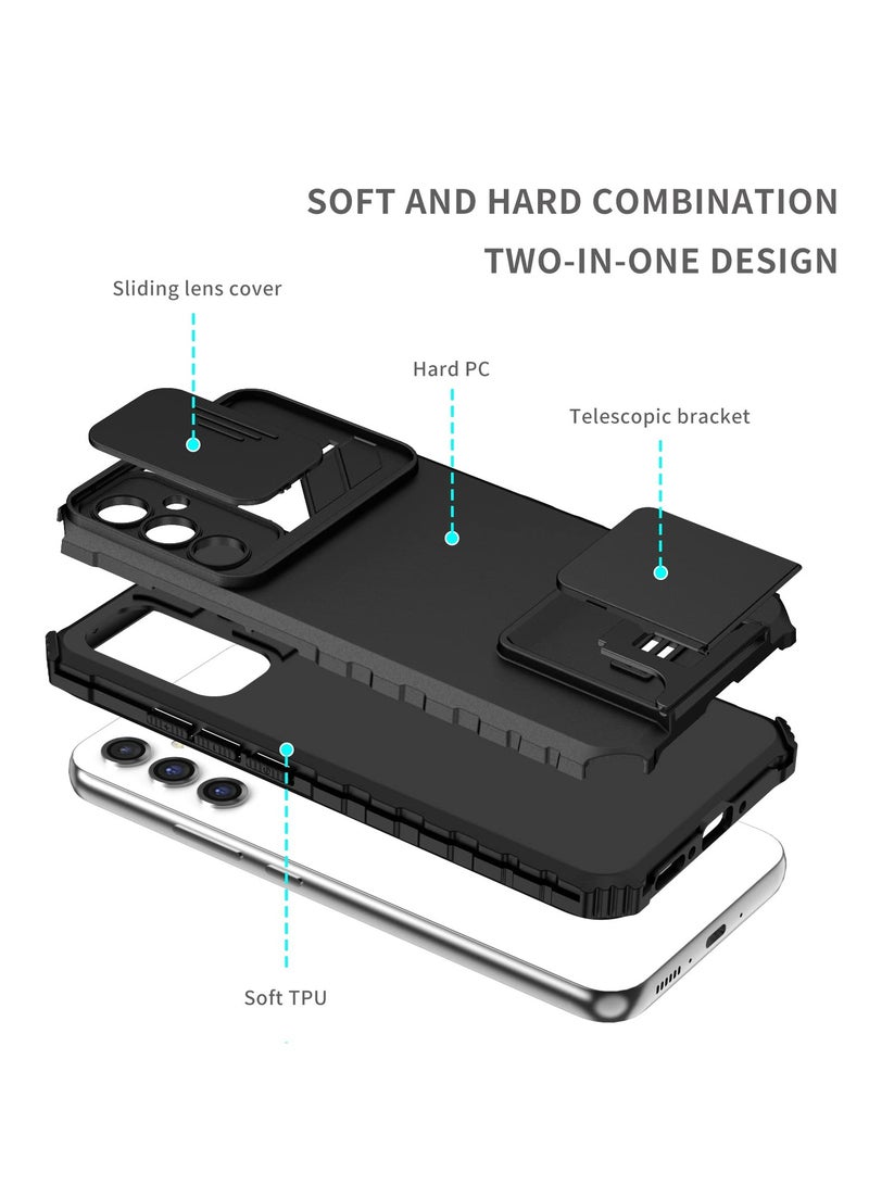 Samsung Galaxy S24 FE 5G Case Cover, Innovative Telescopic Bracket, Sliding Protection Camera Window, Slim Thin PCTPU Shockproof Mobile Phone Case For Samsung Galaxy S24 FE 5G, Black - Image 2