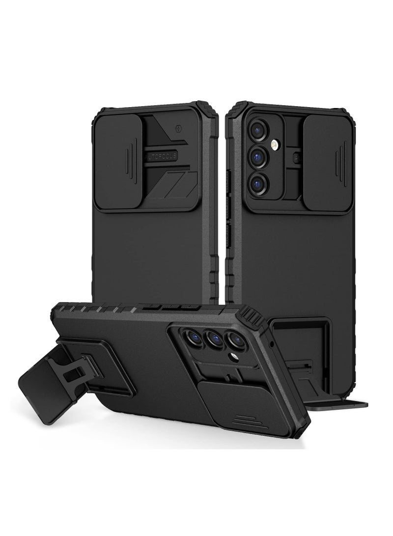Samsung Galaxy S24 FE 5G Case Cover, Innovative Telescopic Bracket, Sliding Protection Camera Window, Slim Thin PCTPU Shockproof Mobile Phone Case For Samsung Galaxy S24 FE 5G, Black - Image 1
