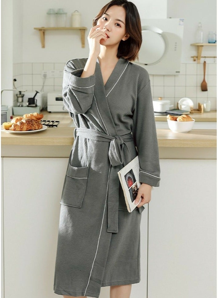 إسكدنيا رداء خفيفة الوزن من نوع واحد رداء وافل كيمونو رداء حمام ناعم ليلي رمادي داكن - Image 3