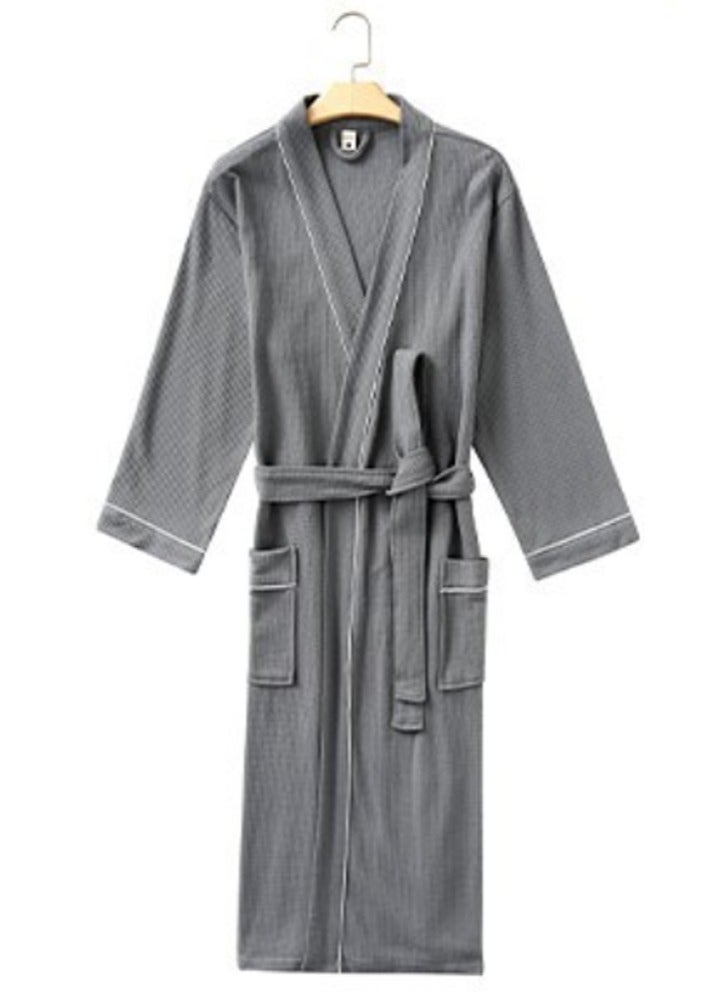 إسكدنيا رداء خفيفة الوزن من نوع واحد رداء وافل كيمونو رداء حمام ناعم ليلي رمادي داكن - Image 1
