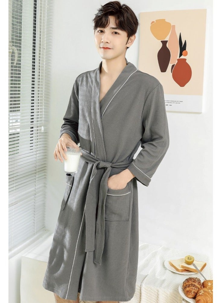 إسكدنيا رداء خفيفة الوزن من نوع واحد رداء وافل كيمونو رداء حمام ناعم ليلي رمادي داكن - Image 2
