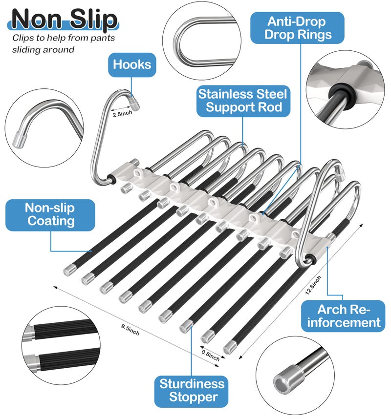 Besslly Upgrade 9 Layers Pants Hangers Space Saving  Non Slip Stainless Steel Multifunctional Pants Rack S-Type Clothes Pant Closet Hanger Organizer For Pants Jeans Trousers Scarf Skirts(4 Pack  Antiquewhite) - Image 4