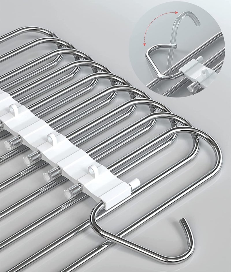 Besslly Upgrade 9 Layers Pants Hangers Space Saving  Non Slip Stainless Steel Multifunctional Pants Rack S-Type Clothes Pant Closet Hanger Organizer For Pants Jeans Trousers Scarf Skirts(4 Pack  Antiquewhite) - Image 5