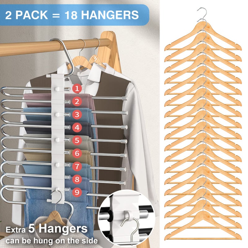 Besslly Upgrade 9 Layers Pants Hangers Space Saving  Non Slip Stainless Steel Multifunctional Pants Rack S-Type Clothes Pant Closet Hanger Organizer For Pants Jeans Trousers Scarf Skirts(4 Pack  Antiquewhite) - Image 3