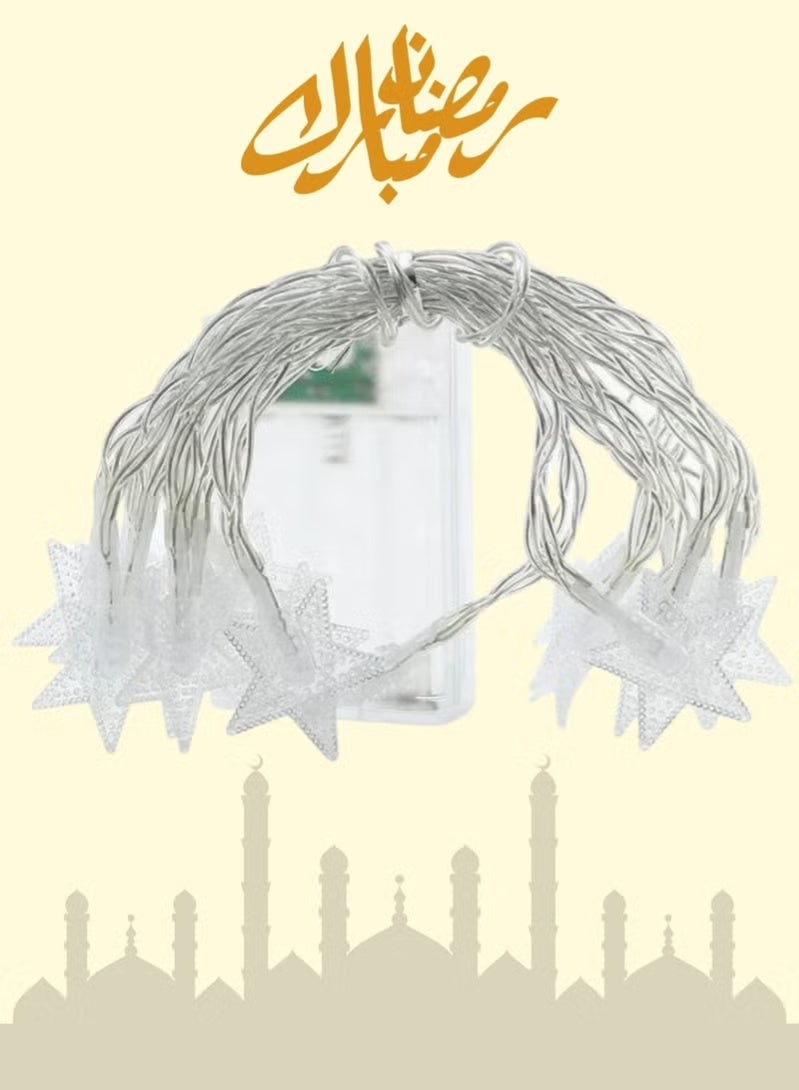 أضواء الستار للعيد – أضواء LED زخرفية من نوع ستار، تعمل بالبطارية (AA) – متاحة بطول 3 متر و6 متر، لون أبيض دافئ، سهلة التركيب للديكور المنزلي في شهر رمضان والعيد - Image 3