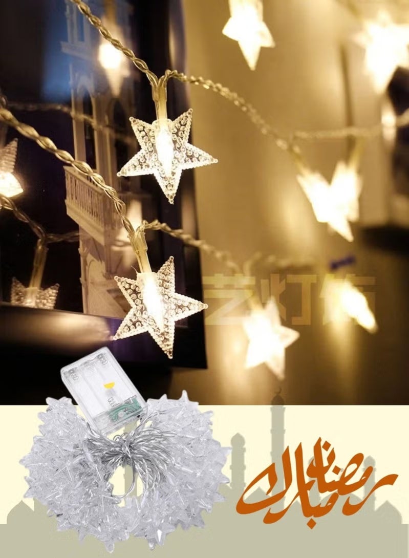أضواء الستار للعيد – أضواء LED زخرفية من نوع ستار، تعمل بالبطارية (AA) – متاحة بطول 3 متر و6 متر، لون أبيض دافئ، سهلة التركيب للديكور المنزلي في شهر رمضان والعيد - Image 4