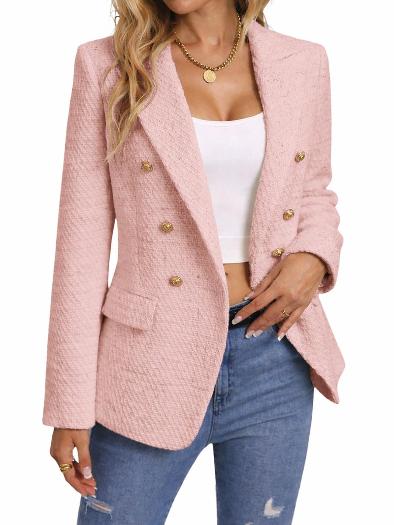 Mina Self 3/4 Sleeve Cotton Blazers for Women Summer Lightweight Ladies Dressy Stretch Linen Fitted Knit Trendy Women's Blazers & Suit Jackets for Tall Women Woman Blazer Pink S - Image 1