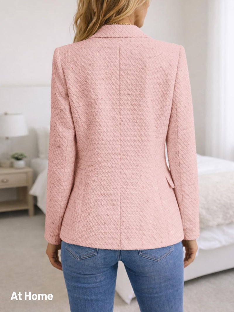 Mina Self 3/4 Sleeve Cotton Blazers for Women Summer Lightweight Ladies Dressy Stretch Linen Fitted Knit Trendy Women's Blazers & Suit Jackets for Tall Women Woman Blazer Pink S - Image 5