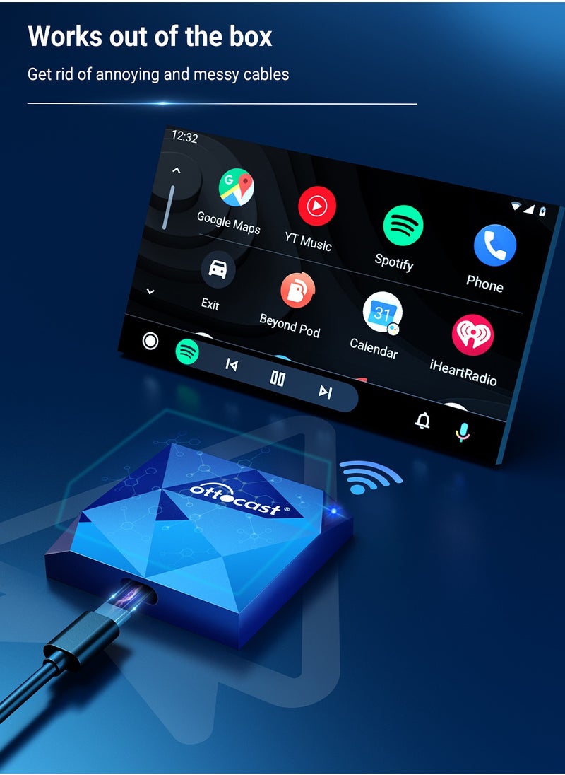Ottocast - Ottocast A2Air Wired to Wireless Android Auto Adapter Dongle Spotify Waze for OME Android Auto Multimedia for VW Toyota Honda - Image 1