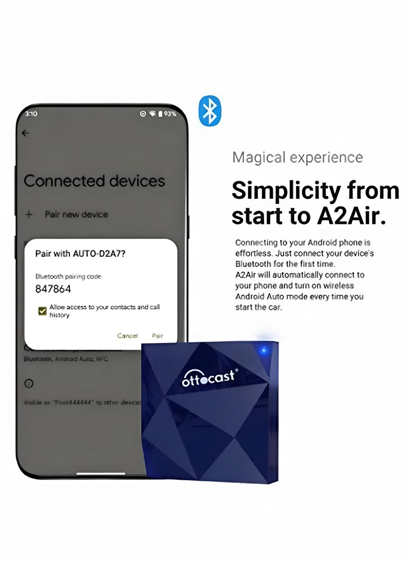 Ottocast - Ottocast A2Air Wired to Wireless Android Auto Adapter Dongle Spotify Waze for OME Android Auto Multimedia for VW Toyota Honda - Image 1