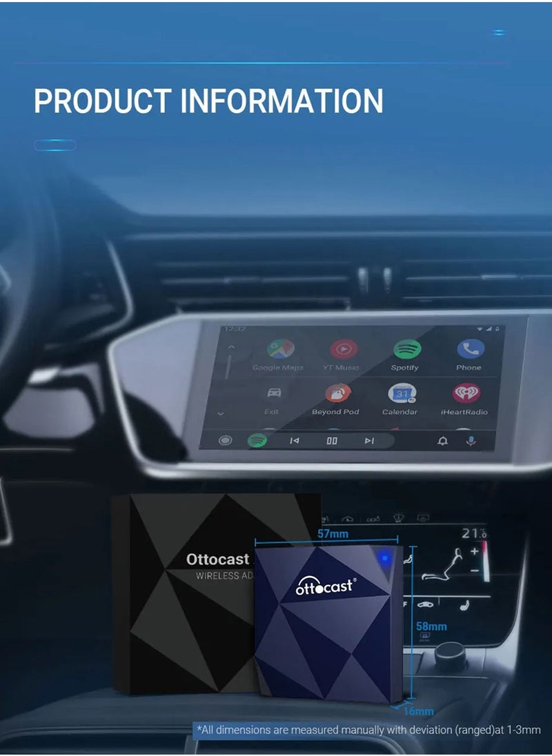 Ottocast - Ottocast A2Air Wired to Wireless Android Auto Adapter Dongle Spotify Waze for OME Android Auto Multimedia for VW Toyota Honda - Image 1