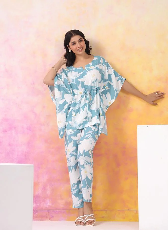 Take Two Women Floral Rayon Print Kaftan Top and Trousers Set By ICHAA