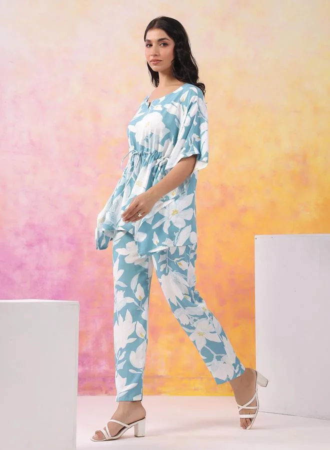 Take Two Women Floral Rayon Print Kaftan Top and Trousers Set By ICHAA