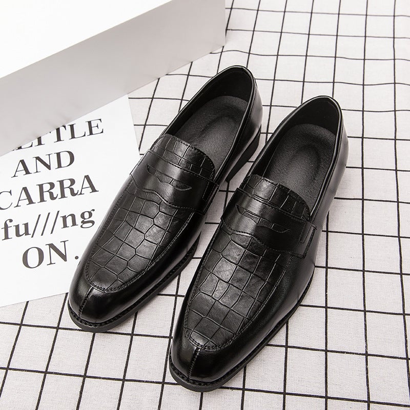Cross-border British fashion retro pointed leather shoes men's business crocodile pattern leather shoes extra large size set feet casual men's shoes black 47 - Image 1