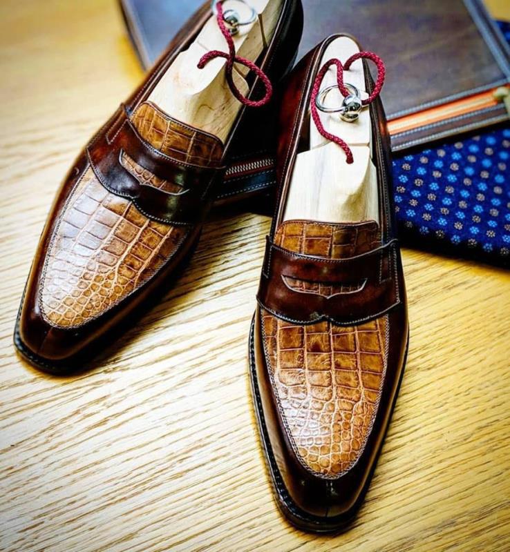 Cross-border British fashion retro pointed leather shoes men's business crocodile pattern leather shoes extra large size set feet casual men's shoes black 47 - Image 4