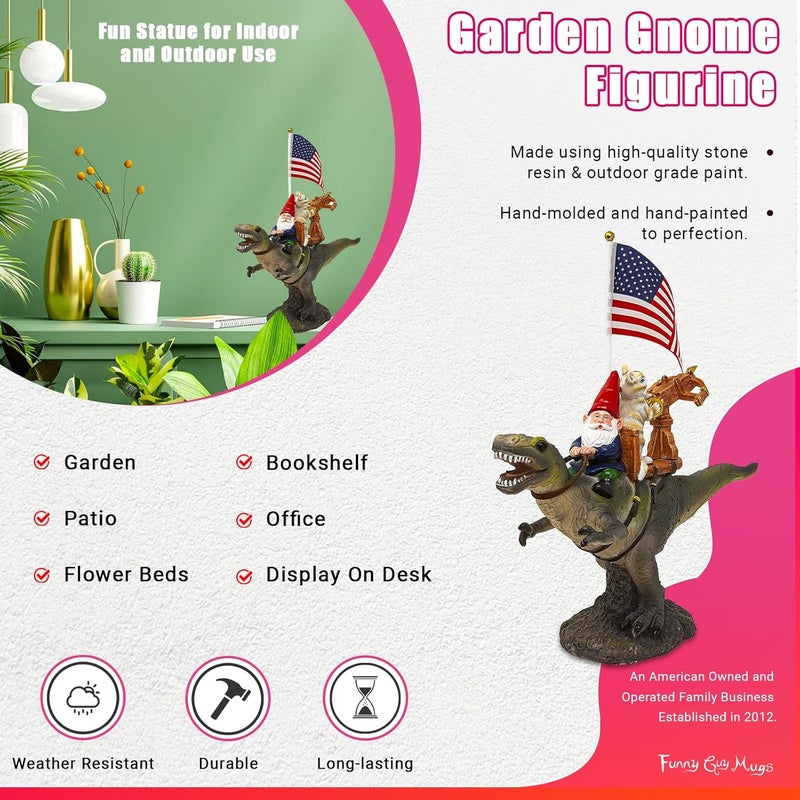 Funny Guy Mugs Garden Gnome Statue - T-Rex Fellowship - Indoor/Outdoor Garden Gnome Sculpture for Patio, Yard or Lawn - Image 3
