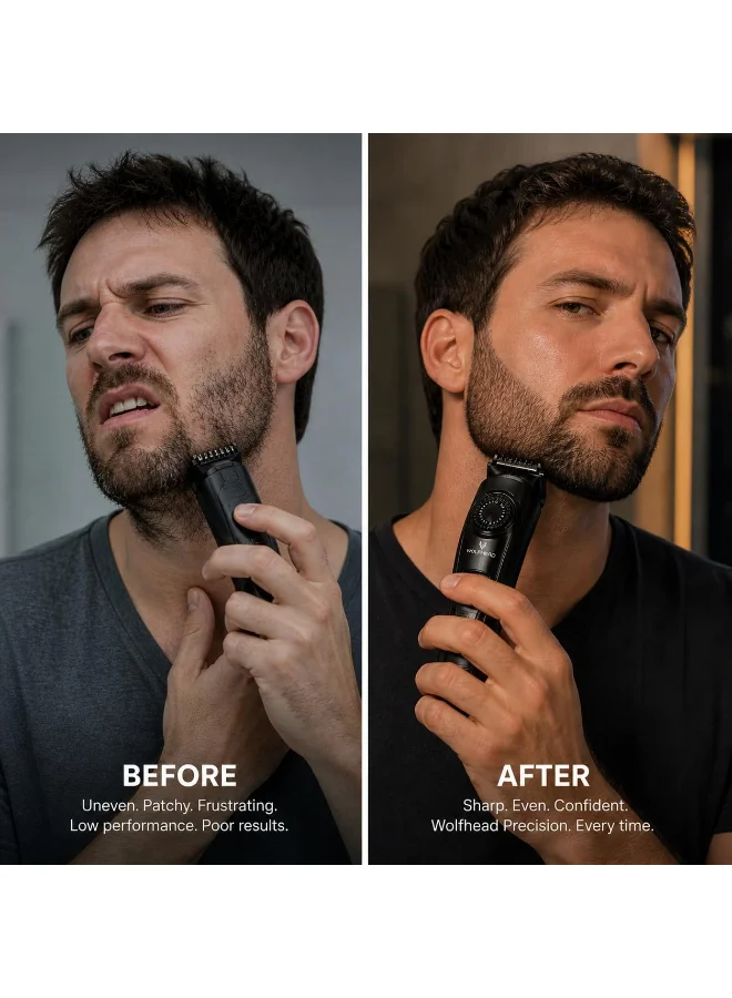 Wolfhead  Wolfhead Premium Men'S Beard Trimmer, 20 Length Adjustable Blade Wheel, Stainless Steel T-Blade For Precision Facial Hair Trimming, Cordless Waterproof Wet/Dry Clipper for Men | Best Price UAE
