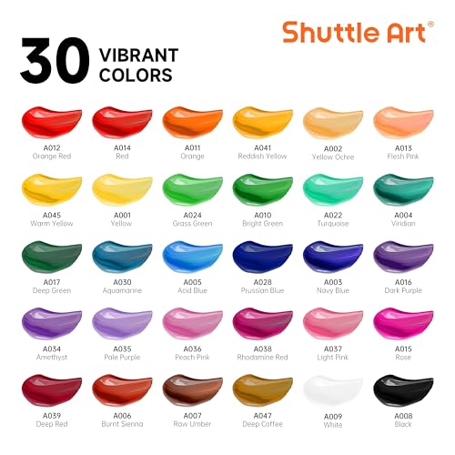 Shuttle Art Acrylic Paint Set, 30 x12ml Tubes Artist Quality Non Toxic Rich Pigments Colors Great for Kids Adults Professional Painting on Rocks Canvas Wood Clay Fabric Ceramic Crafts - Image 2