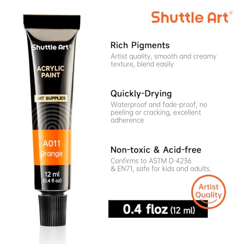 Shuttle Art Acrylic Paint Set, 30 x12ml Tubes Artist Quality Non Toxic Rich Pigments Colors Great for Kids Adults Professional Painting on Rocks Canvas Wood Clay Fabric Ceramic Crafts - Image 3