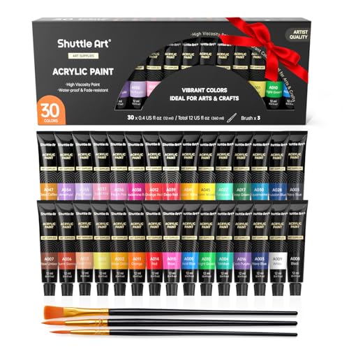 Shuttle Art Acrylic Paint Set, 30 x12ml Tubes Artist Quality Non Toxic Rich Pigments Colors Great for Kids Adults Professional Painting on Rocks Canvas Wood Clay Fabric Ceramic Crafts - Image 1