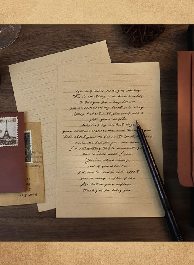 Stationery & Textured Envelope Set with 10 Textured Envelopes, 16Pieces of Kraft Paper and 32 Stickers for Letter Writing, Weddings, Invitations, Graduation Ceremonies - Image 2