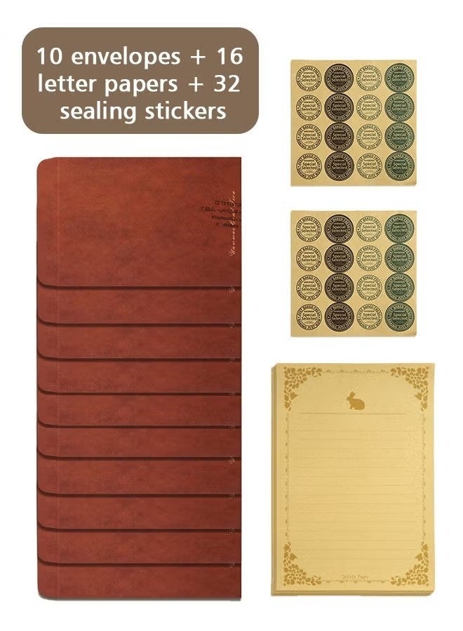 Stationery & Textured Envelope Set with 10 Textured Envelopes, 16Pieces of Kraft Paper and 32 Stickers for Letter Writing, Weddings, Invitations, Graduation Ceremonies - Image 1