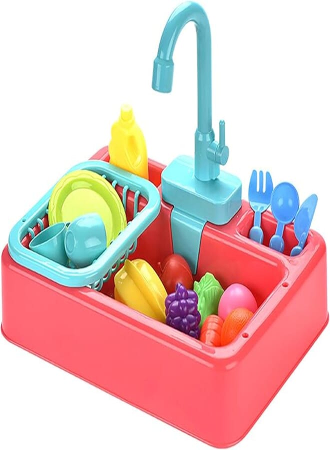 Ametoys Pretend Kitchen Sink Toys Children Diswasher Playset with Automatic Water Cycle System Christmas Birthday House Role Play Gift for Kid Girls Boys