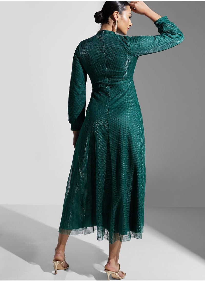 Khizana - Puff Sleeve A-Line Dress - Image 1