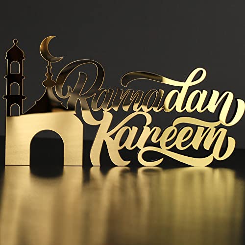 iwa concept Wooden Acrylic Islamic Tabletop Decor (Gold), Ramadan Kareem-3 - Image 2