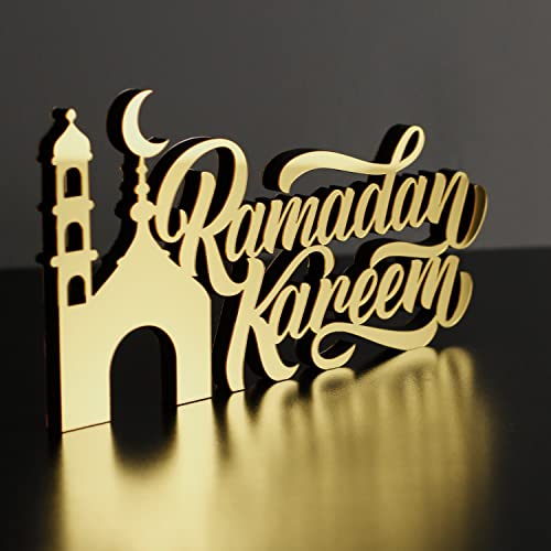 iwa concept Wooden Acrylic Islamic Tabletop Decor (Gold), Ramadan Kareem-3 - Image 3